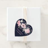 Hartvormig Blush Roze Bloemen op Navy Bruiloft | Bedankjes Labels (In situ)