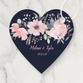 Hartvormig Blush Roze Bloemen op Navy Bruiloft | Bedankjes Labels (Achterkant)