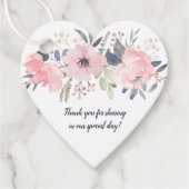 Hartvormig Blush Roze Bloemen op Witte Bruiloft | Bedankjes Labels (Voorkant)