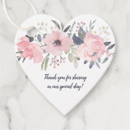 Hartvormig Blush Roze Bloemen op Witte Bruiloft | Bedankjes Labels