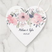Hartvormig Blush Roze Bloemen op Witte Bruiloft | Bedankjes Labels (Achterkant)