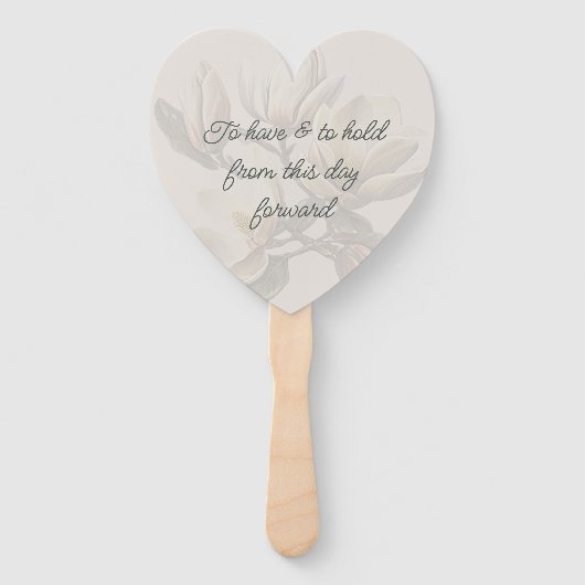 Hartvormig bruiloft Gezegde Magnolia Flowers Handwaaier (Voorkant)