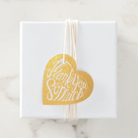 Hartvormig dank je wel in 4 talen bedankjes labels (Met doos)