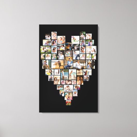 Hartvormig foto Collage 51 Afbeeldingen zwart Canvas Afdruk (Voorkant)