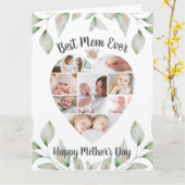 Hartvormig foto Collage Beste mama ooit Kaart (Gele Bloem)