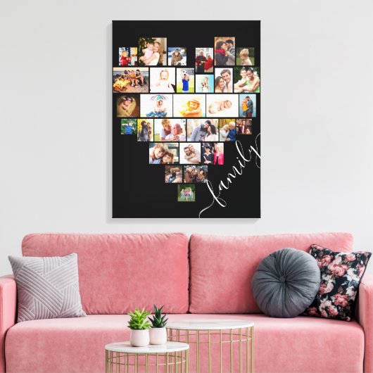 Hartvormig foto collage familie script canvas afdruk (Insitu (Woonkamer))