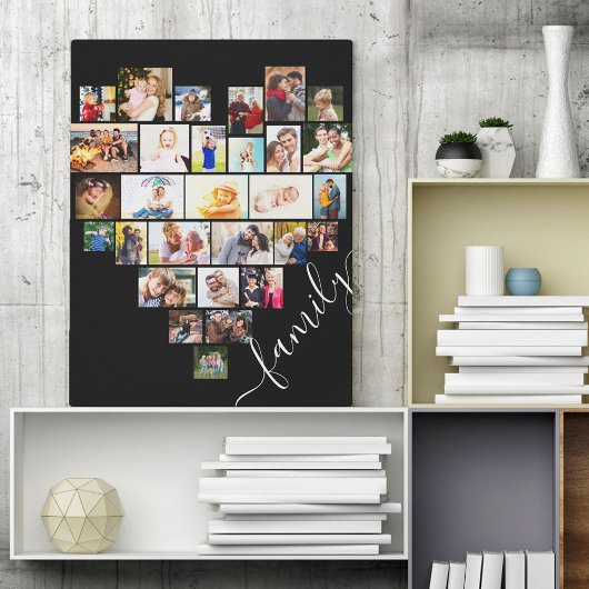 Hartvormig foto collage familie script canvas afdruk