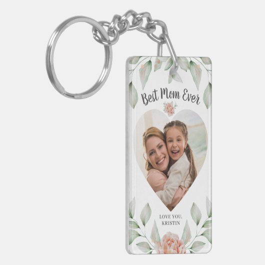 Hartvormig fotoscript Beste mama ooit Sleutelhanger (Voorkant Links)