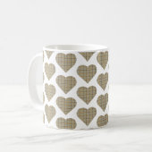 Hartvormig geruit tan blauw wit koffiemok (Voorkant links)