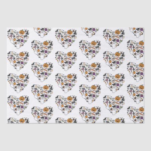 Hartvormig Halloween Patroon Wit Halloween Tissuepapier (Voorkant)