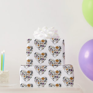 Hartvormig Halloween-patroon Witte Halloween Cadeaupapier