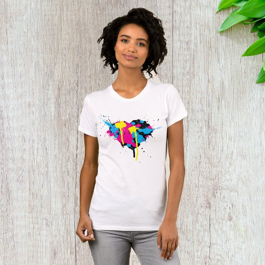 Hartvormig Inkt Splatter Vrouwen T-shirt