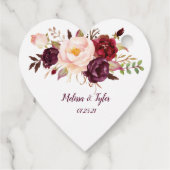 Hartvormig Marsala Bourgondië Boho Bruiloft | Bedankjes Labels (Achterkant)