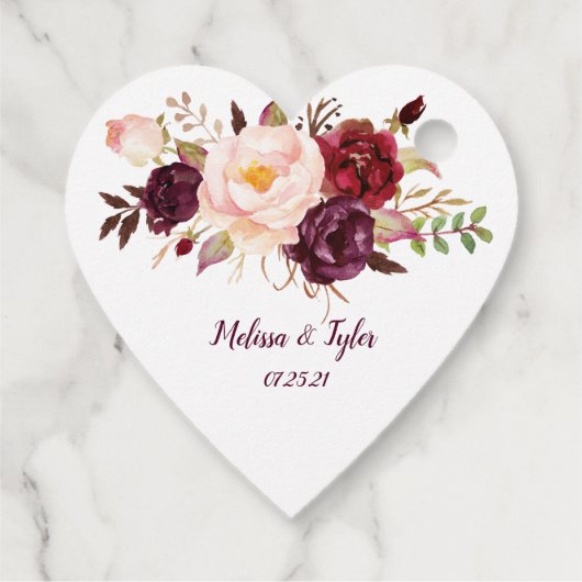 Hartvormig Marsala Bourgondië Boho Bruiloft | Bedankjes Labels (Achterkant)