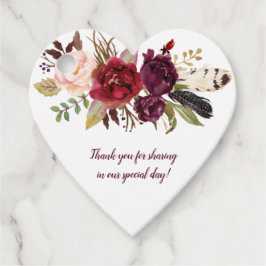 Hartvormig Marsala Bourgondië Boho Bruiloft | Bedankjes Labels