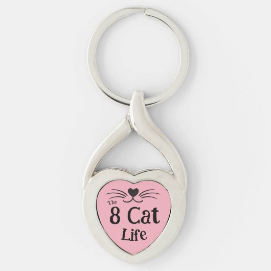 Hartvormig Metaal Roze Cat Life Premium Sleutelhan Sleutelhanger (Voorkant)