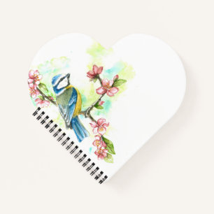 Hartvormig Notitieboek met Waterverf Blue Tit