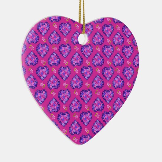 Hartvormig Ornament, magenta, hart en bloemen Keramisch Ornament (Rechts)