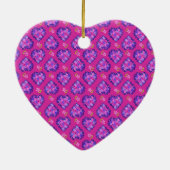 Hartvormig Ornament, magenta, hart en bloemen Keramisch Ornament (Achterkant)