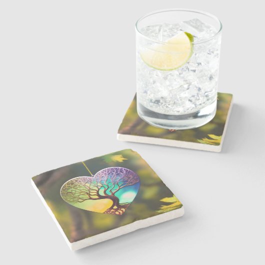 Hartvormig Ornament van het leven Stenen Onderzetter (Zijkant)