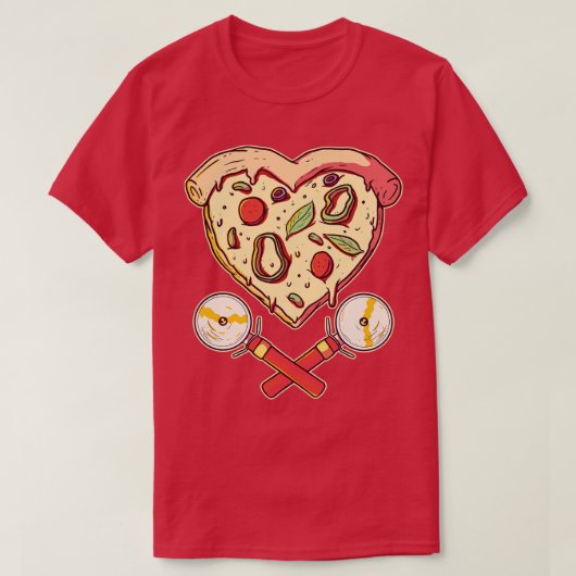 Hartvormig Pizza Slice met Cutters T-shirt (Design voorkant)