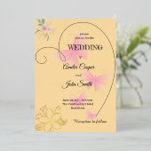 Hartvormig randje, bloemig, vlinderontwerp folie uitnodiging (Staand Voorkant)