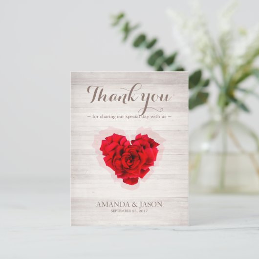 Hartvormig Rode roos bedankkaart hhn01 Briefkaart (Staand voorkant)