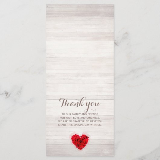 Hartvormig Rode roos bruiloft menu hhn01 (Achterkant)