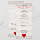 Hartvormig Rode roos bruiloft menu hhn01 (Voorkant / Achterkant)