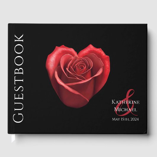Hartvormig rood roos bruiloft gastenboek (Voorkant)