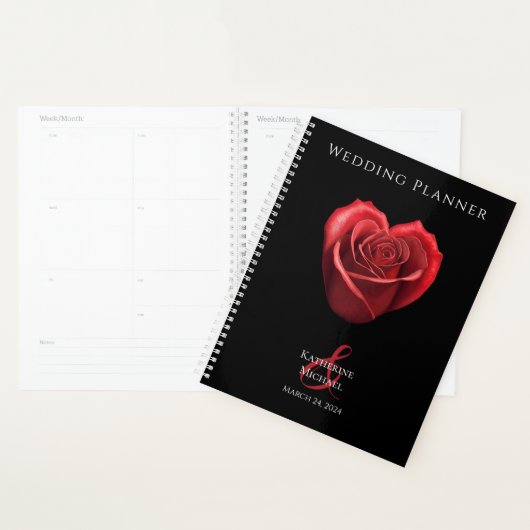 Hartvormig rood roos-bruiloft-planner planner (Display)