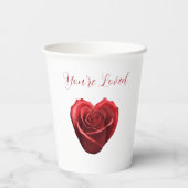 Hartvormig rood roos-je bent geliefd- papieren bekers (Achterkant)