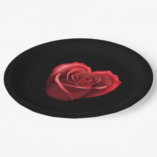 Hartvormig rood roos- papieren bordje (Gekanteld)