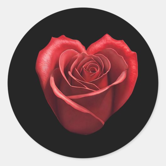 Hartvormig rood roos- ronde sticker (Voorkant)