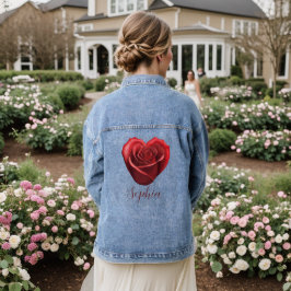 Hartvormig rood roos-Valentijnsdag Denim Jacket