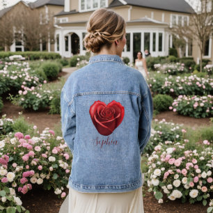 Hartvormig rood roos-Valentijnsdag Denim Jacket