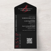 Hartvormig Rood Rose- Alles in een bruiloft uitnod All In One Uitnodiging (Binnen)