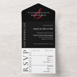 Hartvormig Rood Rose-Wedding- All In One Uitnodiging