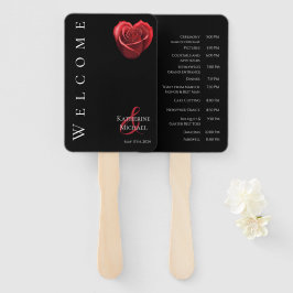Hartvormig Rood Rose-Wedding- Handwaaier