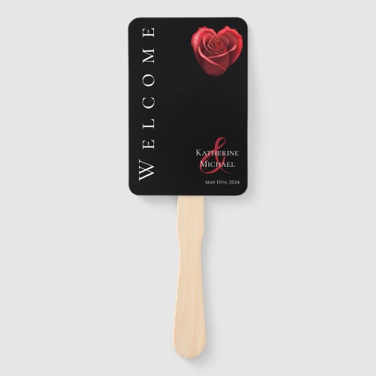 Hartvormig Rood Rose-Wedding- Handwaaier (Voorkant)