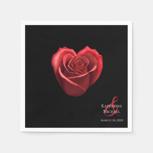 Hartvormig Rood Rose-Wedding- Servet (Voorkant)