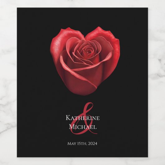 Hartvormig Rood Rose-Wedding- Wijn Etiket (Enkel label)