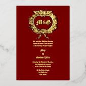 Hartvormig Roos Cartouche & Cherub Paar Folie Uitnodiging (Voorkant)