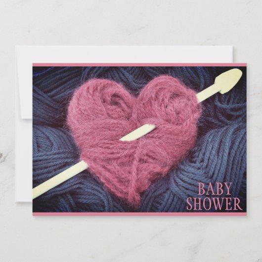 hartvormig roze garen babymeisje doucheuitnodiging kaart (Voorkant)