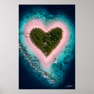 Hartvormig Roze Zand Eiland Satelliet Beeld Poster