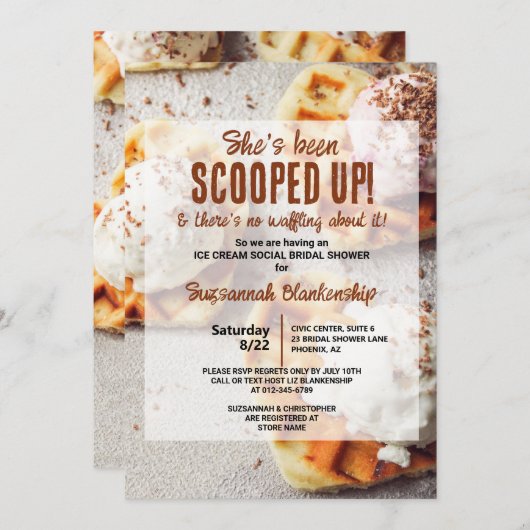 Hartvormig Waffle Ice Cream Scoop Vrijgezellenfees Kaart (Voorkant / Achterkant)