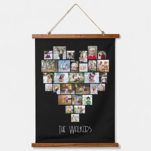 Hartvormige 29 Foto Collage Familienaam Zwart Hangend Wandkleed