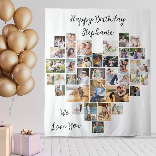 Hartvormige 36 foto collage Gefeliciteerd Verjaard Wandkleed