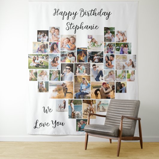 Hartvormige 36 foto collage Gefeliciteerd Verjaard Wandkleed (In situ)