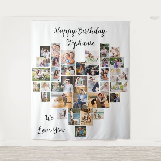 Hartvormige 36 foto collage Gefeliciteerd Verjaard Wandkleed (Voorkant)